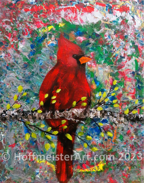 "Cardinal Distraction" Original Painting