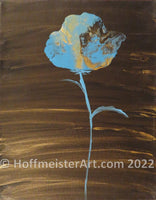 "Abstract Blue & Gold Rose" Original Painting