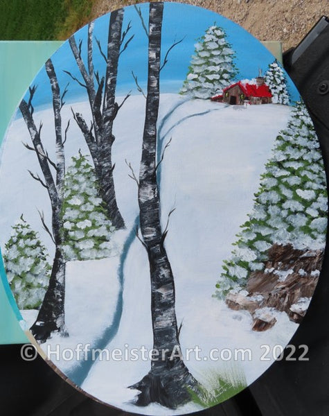 "Calm Winter Cabin" Original Painting