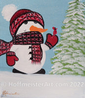 "Frosty Cardinal Plaid" Original Painting