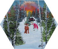 "Snowman and Deer" Original Painting