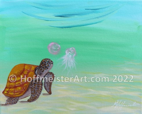 "Turtle Bubble Lunch" Original Painting