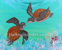 "Turtle Love Blue Coral" Original Painting