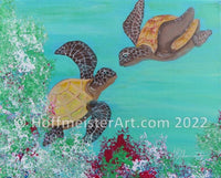 "Turtle Love Green Coral" Original Painting