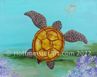 "Turtle Purple Coral" Original Painting