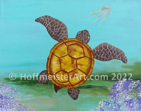 "Turtle Purple Coral" Original Painting